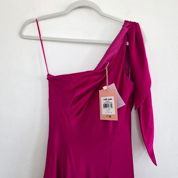 Cult Gaia Kamilla Fuchsia Pink One Shoulder Side Slit Silk Maxi Dress Size Small - Picture 7 of 8